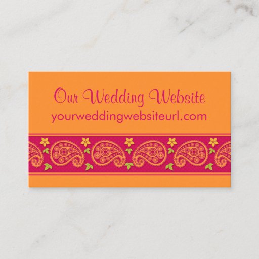 Customizable Pink Orange Paisley Floral Wedding Website Insert Business Cards