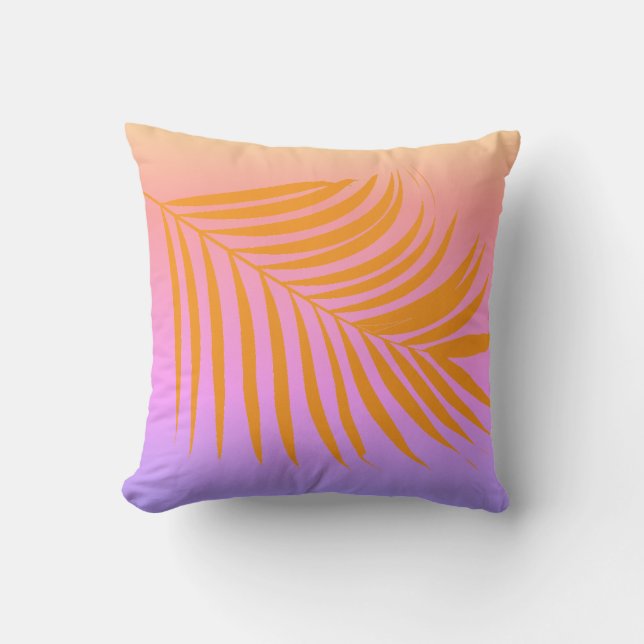 Pink Orange Palm Leaf Art Tropical Girly Gift Throw Pillow (Front)