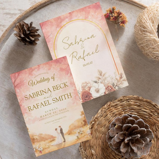 Pink Orange Pastel Watercolor Outdoor Wedding  Invitation (Creator Uploaded)