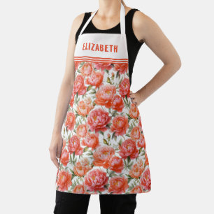 Pink Orange Peonies Floral Pattern    Personalised Apron