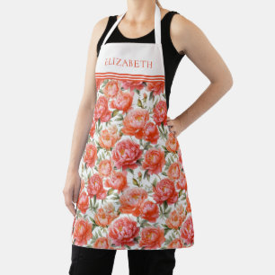 Pink Orange Peonies Floral Pattern    Personalised Apron