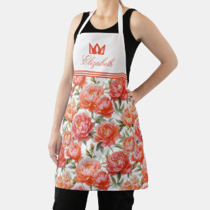 Pink Orange Peonies Floral Pattern    Queen Crown Apron