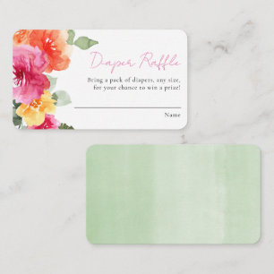 Pink orange peony baby shower diaper raffle cards