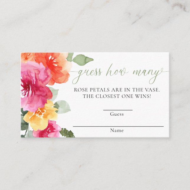Pink orange peony baby shower guess how many  enclosure card (Front)