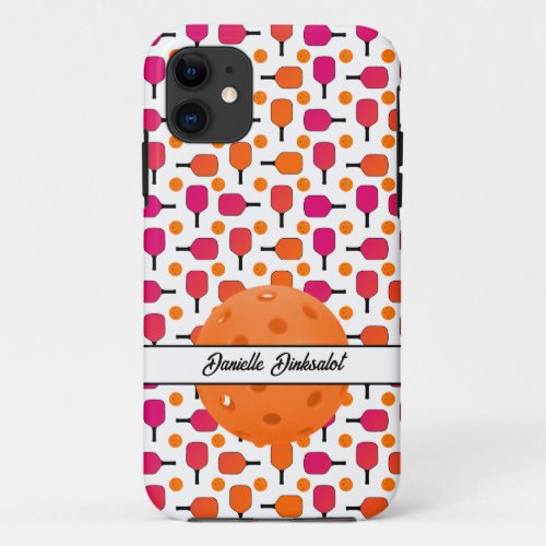 Pink  Orange Pickleball Paddles Pickleball Party  iPhone 11 Case