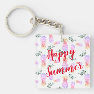 PINK & ORANGE PINEAPPLE HAPPY SUMMER KEYCHAIN