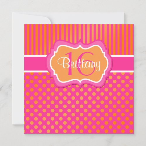 Pink, Orange Polka Dots Sixteenth Birthday Invite