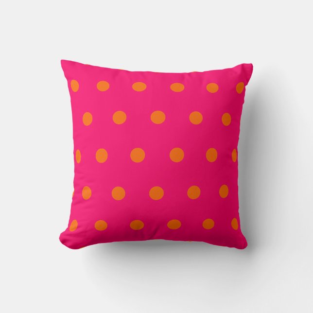 Pink Orange Polka Dots Throw Pillow (Front)