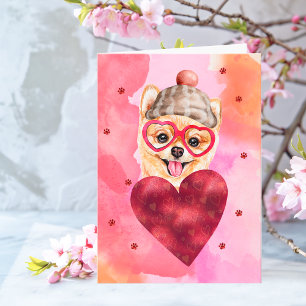 Pink Orange Pomeranian Valentine's Day Gift Dog Card