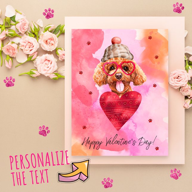 Pink Orange Poodle Valentine's Day Gift Holiday Postcard (Creator Uploaded)