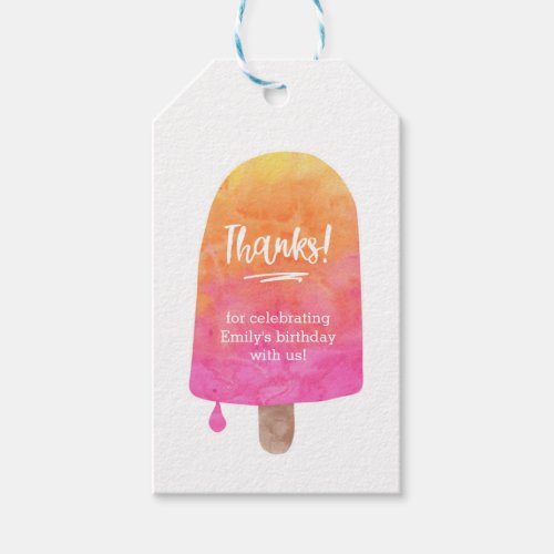 Pink orange popsicle Thank you tags  Favor tags