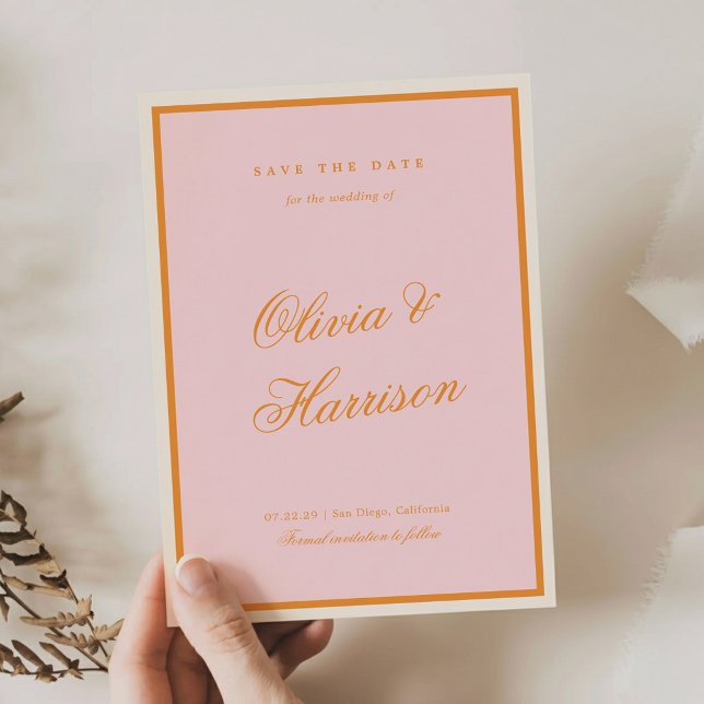 Pink Orange Preppy Stripes Save the Date Invitation (Creator Uploaded)