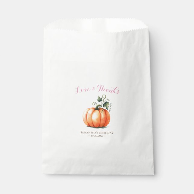 Pink Orange Pumpkin Baby Shower Candy Favor Bags (Front)
