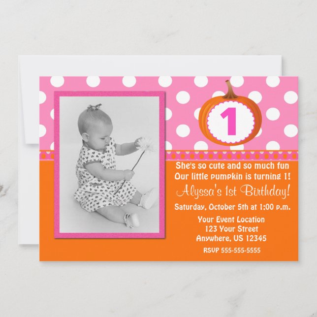 Pink Orange Pumpkin Birthday Invitation (Front)