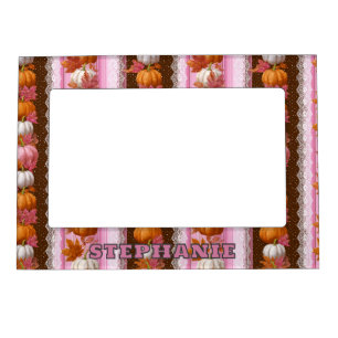 Pink Orange Pumpkin Floral Fall Pattern Magnetic Frame
