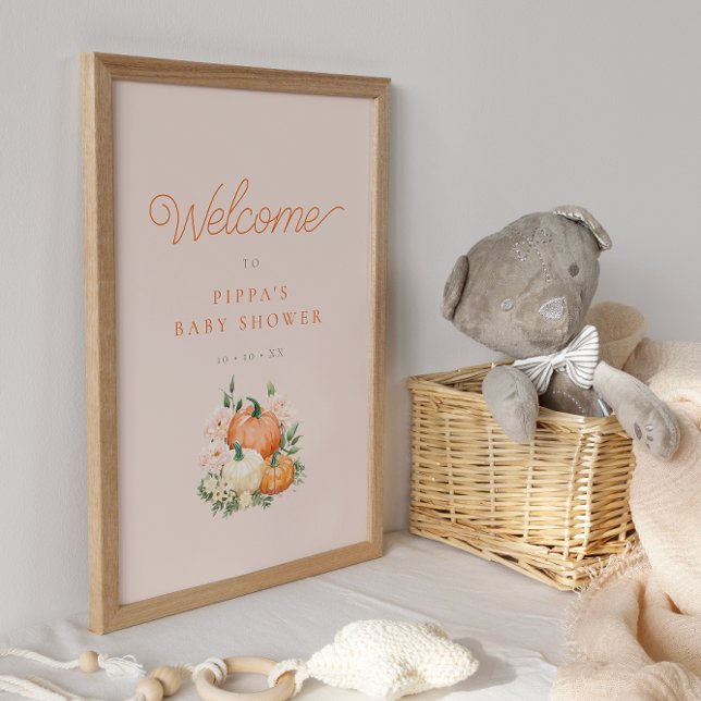Pink & Orange Pumpkins Baby Shower Welcome Poster (Creator Uploaded)
