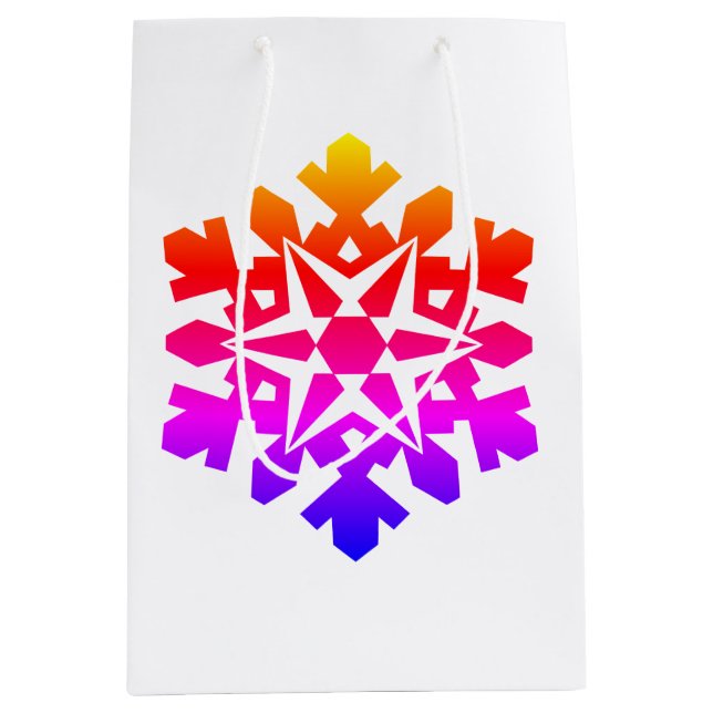 Pink, orange, purple, blue snowflake medium gift bag (Front)