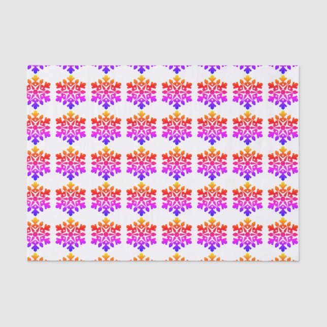 Pink, orange, purple, blue snowflake tissue paper (Front)