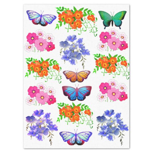 Pink Orange Purple Flower Butterfly Decoupage Tissue Paper