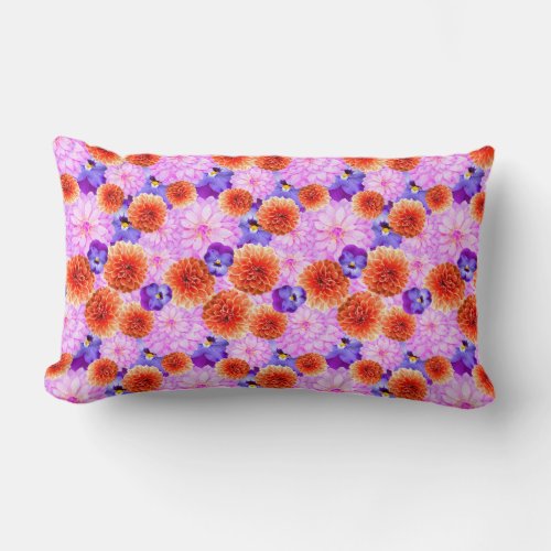 Pink Orange Purple Flower Floral Botanical  Lumbar Pillow
