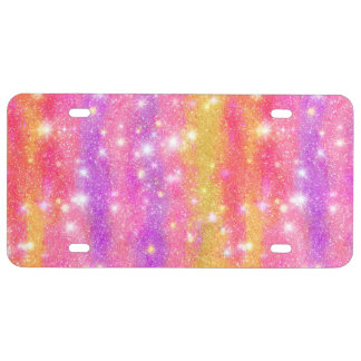 Pink Orange Purple Glitter Sparkle Pattern License Plate