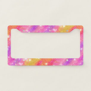 Pink Orange Purple Glitter Sparkle Pattern License Plate Frame