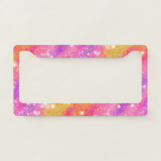 Pink Orange Purple Glitter Sparkle Pattern License Plate Frame