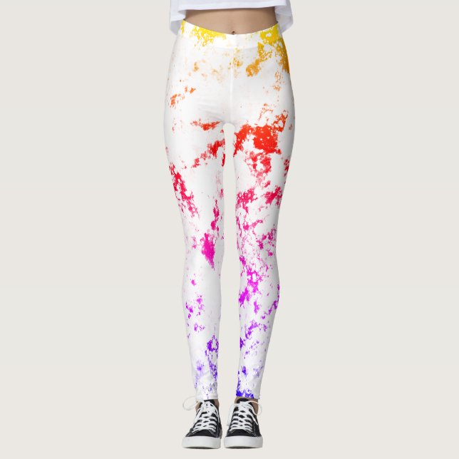 Pink Orange Purple Marble Paint Splash Abstract Leggings (Front)