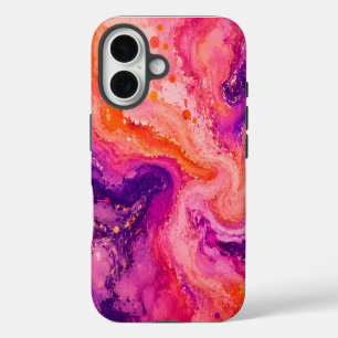 Pink Orange Purple Marble Pattern iPhone 16 Case
