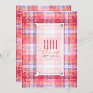 Pink Orange Purple Plaid Pattern Bridal Shower Invitation