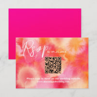 Pink orange QR Code Response Card wedding RSVP