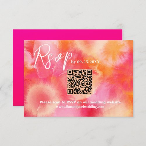  Pink orange QR Code Response Card wedding RSVP