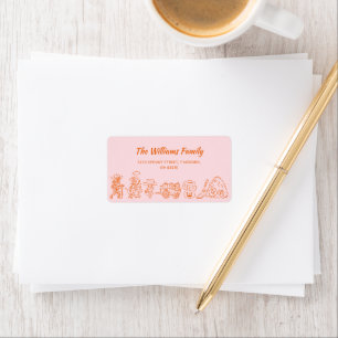 Pink Orange Quirky Hand Drawn Doodles Halloween Label