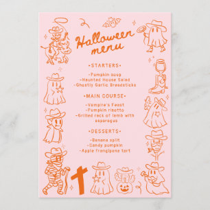 Pink Orange Quirky Hand Drawn Doodles Halloween  Menu