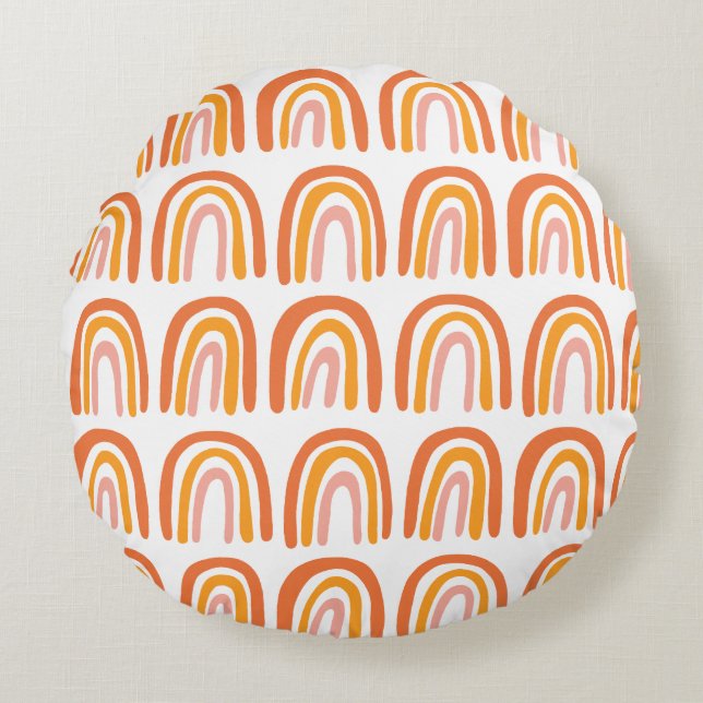 Pink Orange Rainbow Sweet Pattern Round Pillow (Front)