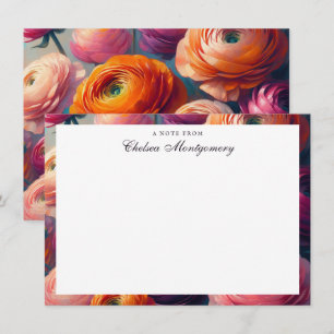 Pink Orange Ranunculus Oil Painting Personalized Note Card