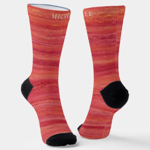 Pink Orange Red Marble Lines Striped Custom Name  Socks