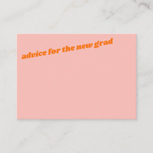 Pink Orange Retro Bold Grad Party Keepsake Advice Card
