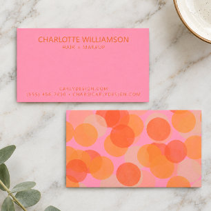 Pink Orange Retro Circle Hair Makeup Branding Business Card