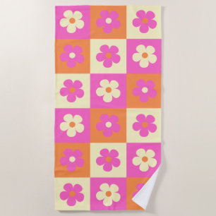 Pink& Orange Retro Flowers BOHO Chic Floral Beach Towel