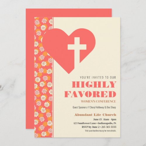 Pink  Orange Retro Flowers Womens Christian Invitation