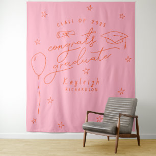 Pink Orange Retro Graduation Photo Backdrop