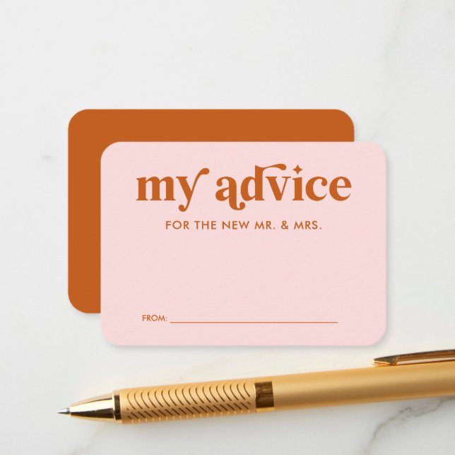 Pink Orange Retro Groovy Disco Wedding Advice Card (Front/Back In Situ)