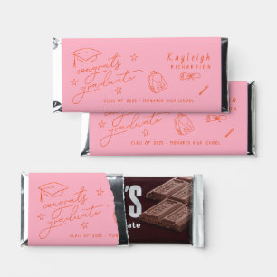 Pink Orange Retro Hand Drawn Graduation Party Hershey Bar Favors