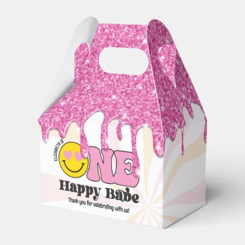 Pink Orange Retro One Happy Babe 1st Birthday Favor Boxes