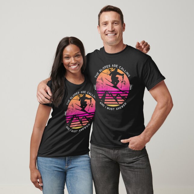 Pink Orange Retro Sunset Skier Silhouette T-Shirt (Unisex)