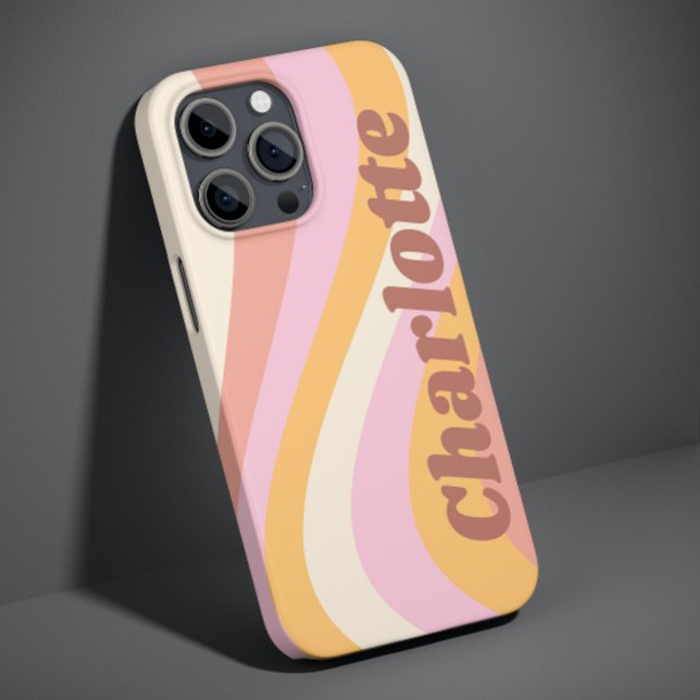 Pink Orange Retro Wave Personalized Name Case-Mate iPhone Case (Creator Uploaded)