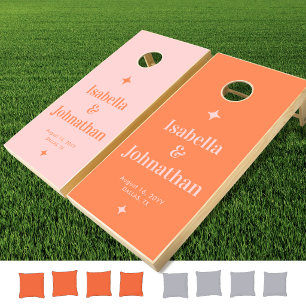 Pink Orange Retro Wedding Cornhole Boards Set