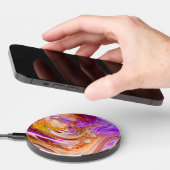 Pink Orange Ring Pour Acrylic Fluid Art Wireless Charger (Hand)