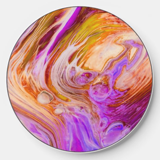 Pink Orange Ring Pour Acrylic Fluid Art Wireless Charger (Front)
